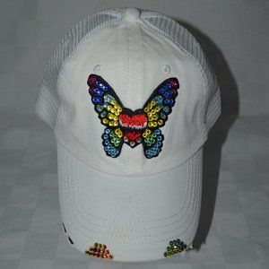 LeeLee Rox White Butterfly Swarovski Crystals Trucker Baseball Hat Cap
